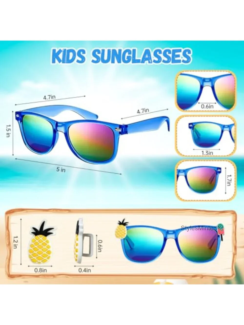 16 Pack Kids Sunglasses Party Favors with Decor Snaps, Translucent UV400